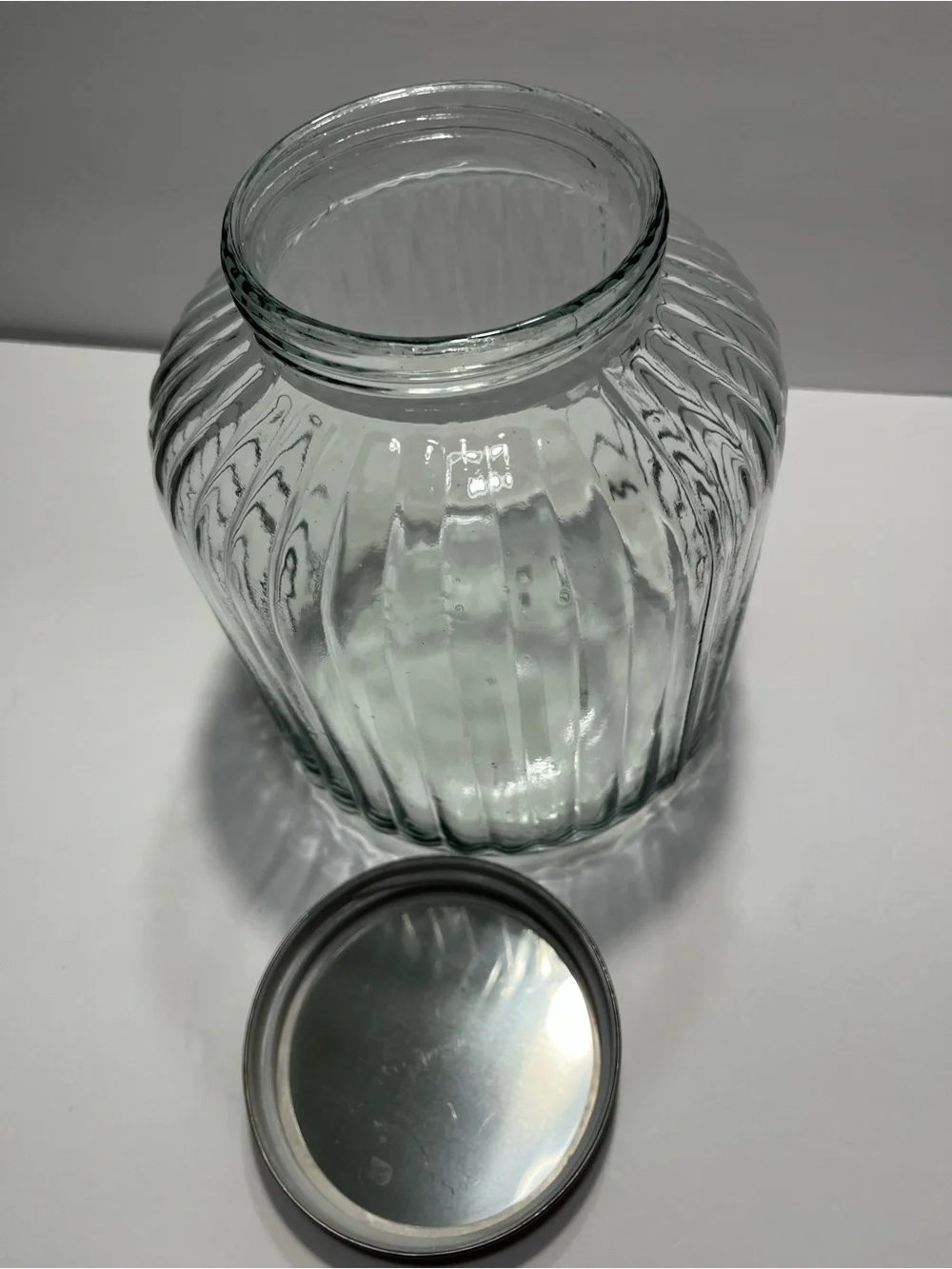 Large Ribbed Glass Storage Jar with Metal Lid | Farmhouse Apothecary Canister